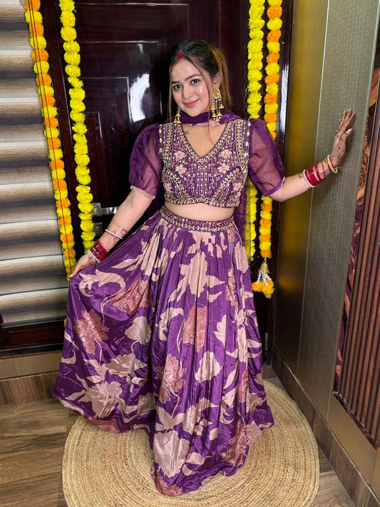 Purple Printed Lehenga Choli