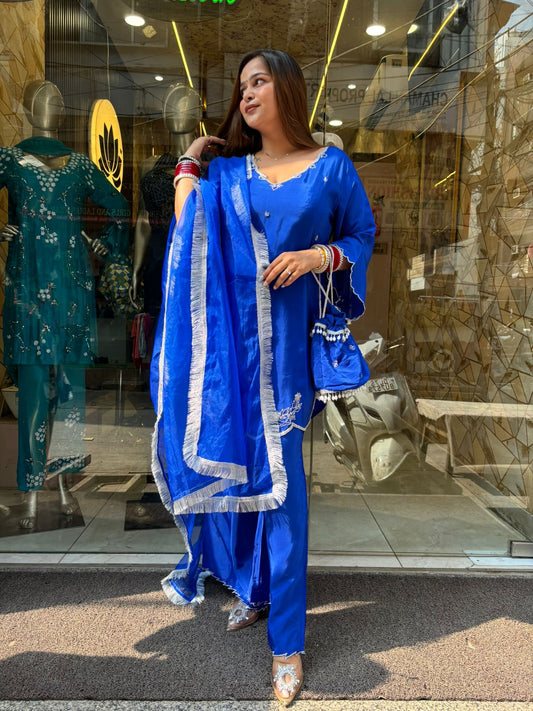 Blue Tangy Suit with Potli