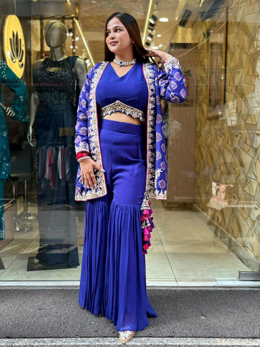 Purple 3 piece sharara set