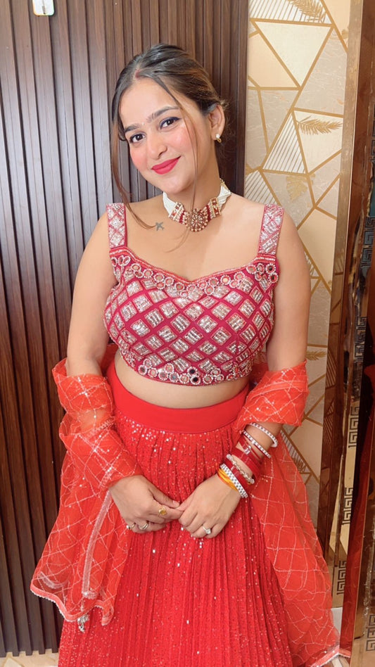 Orangy Red Lehanga Choli