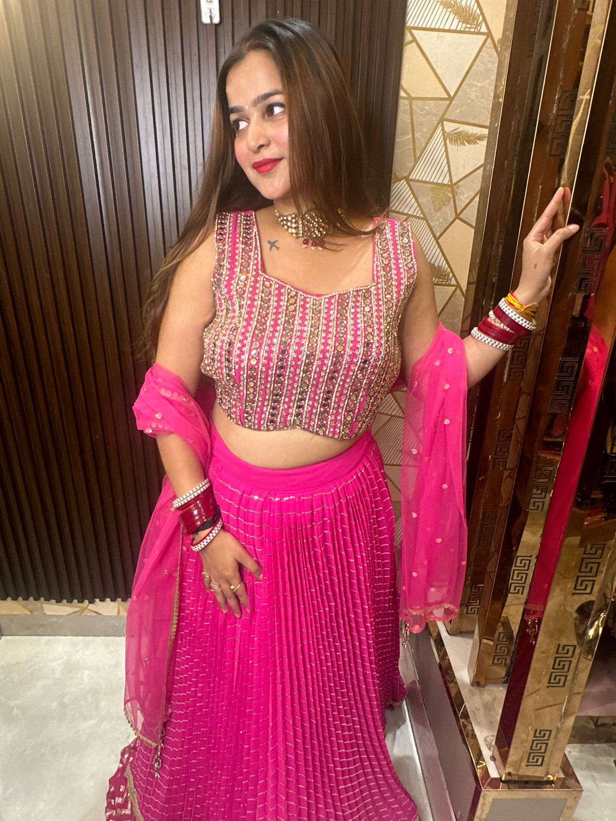 Pink Drape Lehanga Choli
