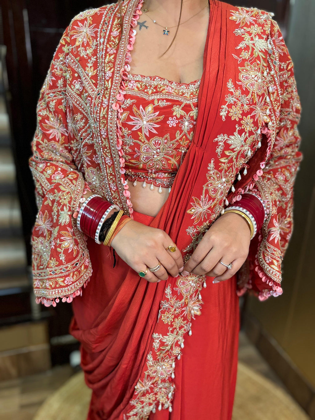 Heera Drape Rust Orange Set