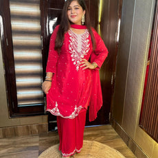 Red Palazo Designer Suit