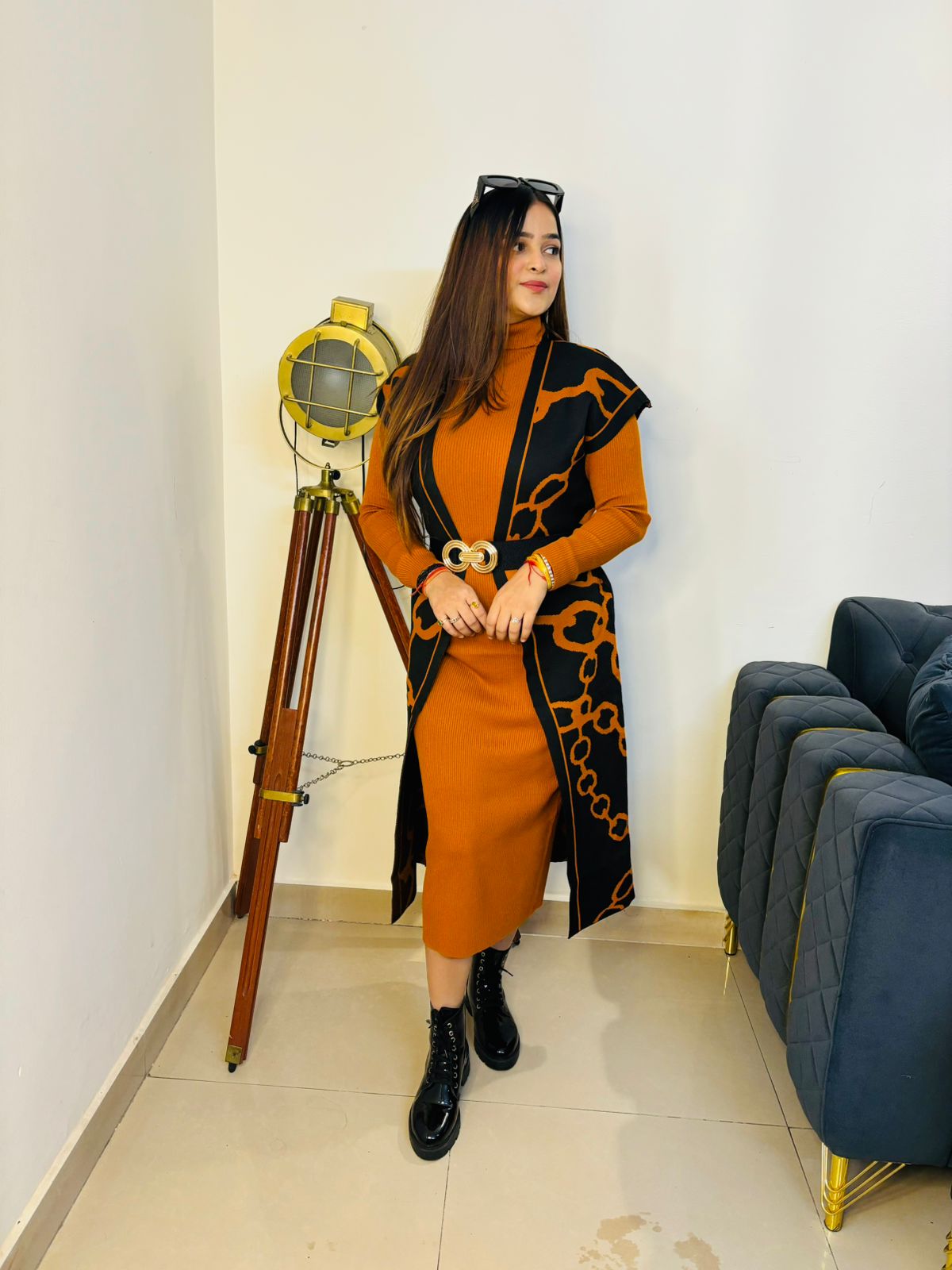 Long bella dress with shrug + belt