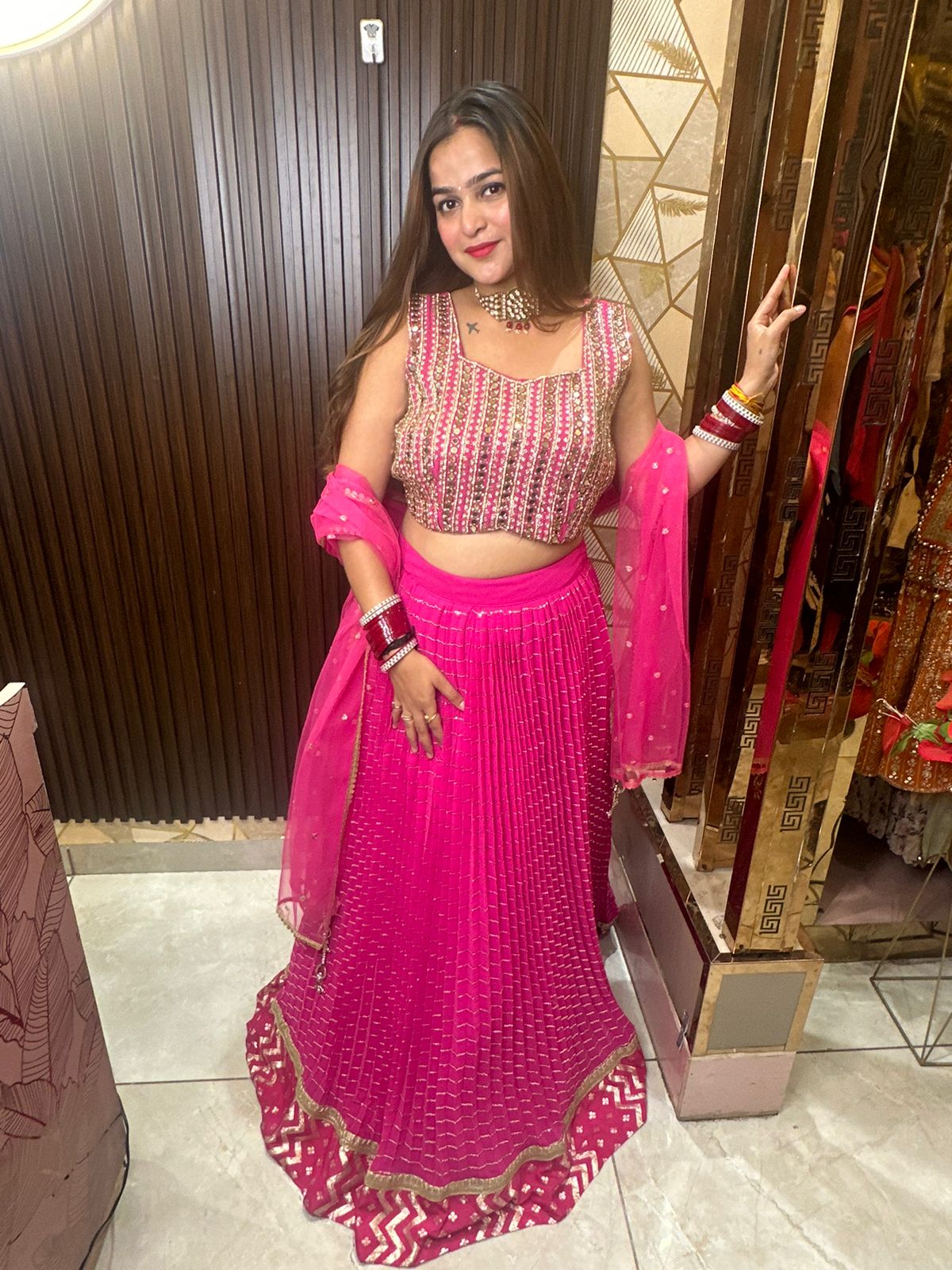 Pink Drape Lehanga Choli