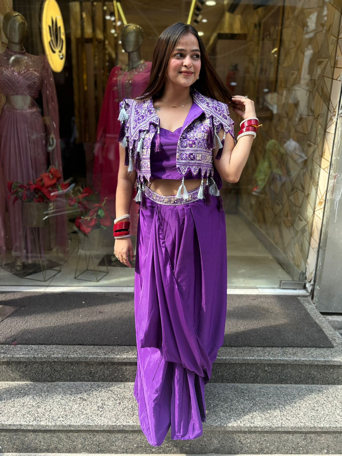 Purple Jacket Skirt Style Outfit