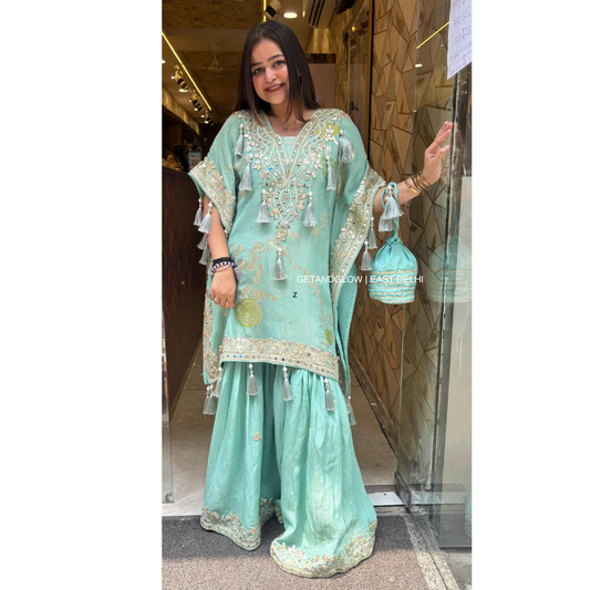 "JAINA" SHORT KAFTAN SHARARA SET