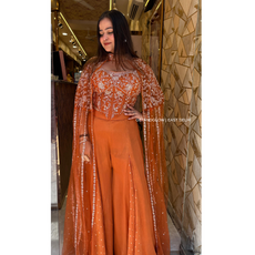 "SAANVI" - 3 PIECE CORSET DESIGNER OUTFIT- RUST ORANGE