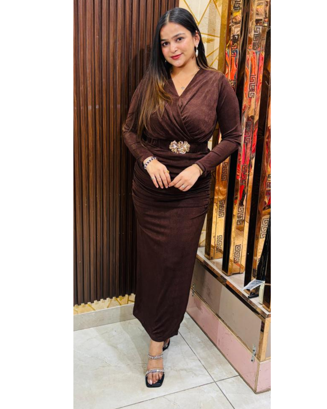 SALINA-ROUCHED DRESS WITH BELT