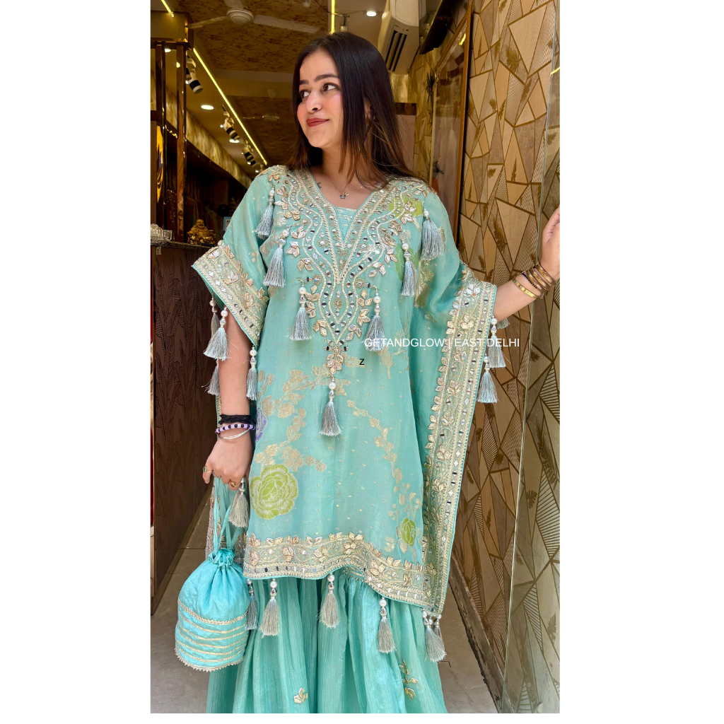 "JAINA" SHORT KAFTAN SHARARA SET
