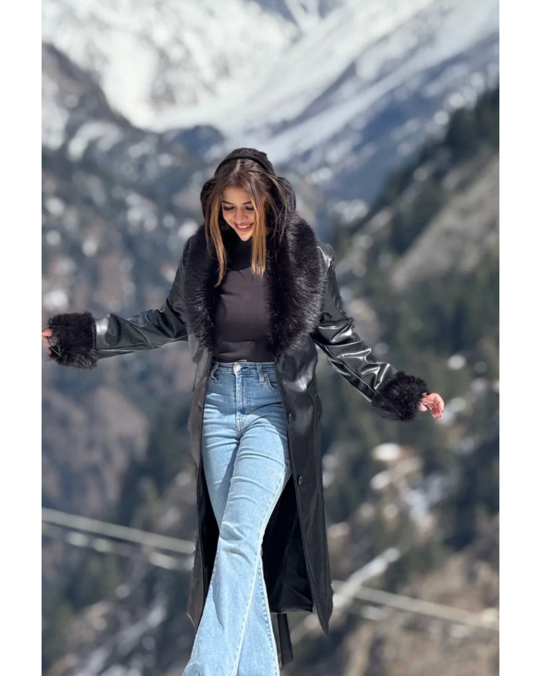 QUEEN B FUR LONG COATS WITH BELT