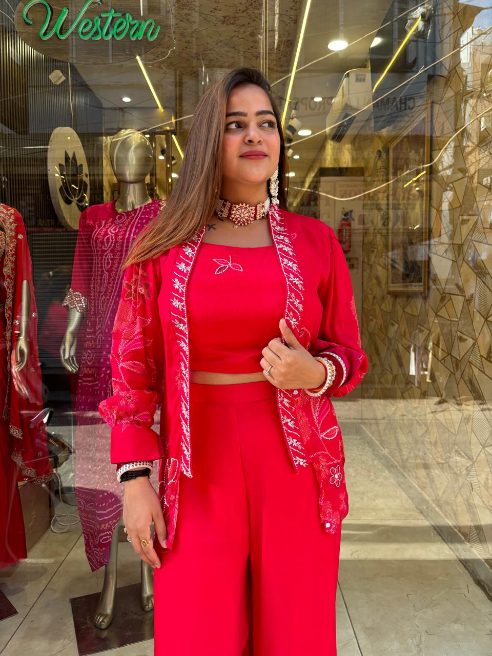 Niharika 3 piece red jacket style