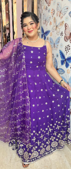 lila~purple anarkali suit