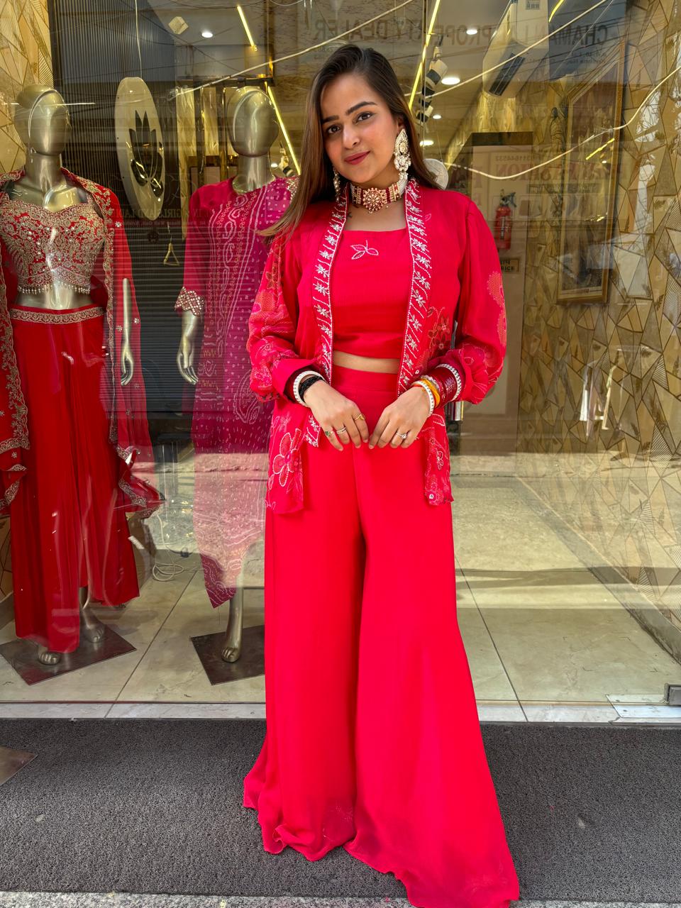 Niharika 3 piece red jacket style