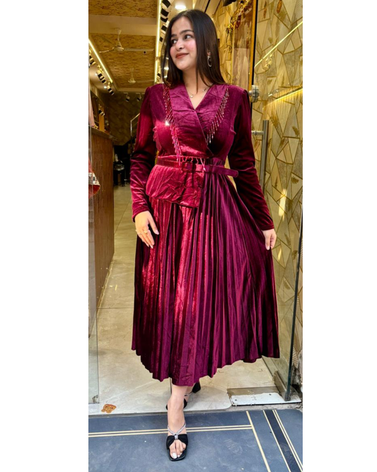 AFILIA VELVET DRESS WITH BELT