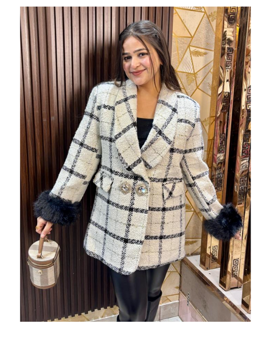 TWEED BLAZER WITH DETACHABLE FUR