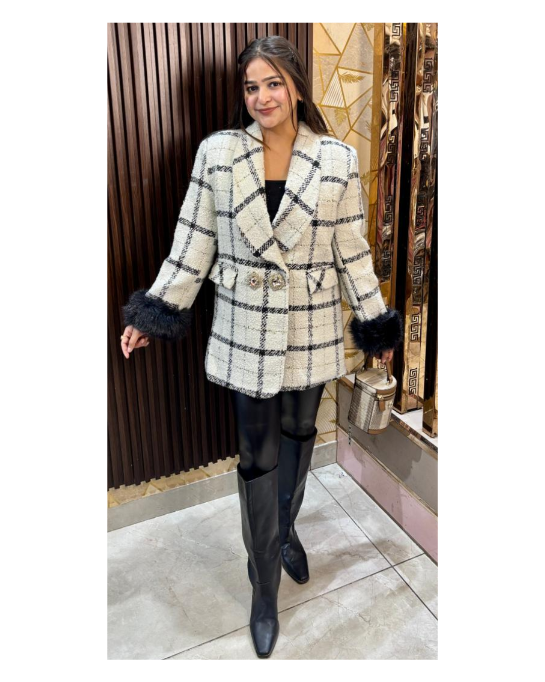 TWEED BLAZER WITH DETACHABLE FUR