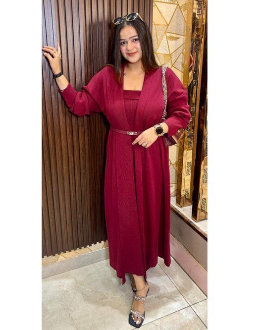 shila tube dress with shrug and belt