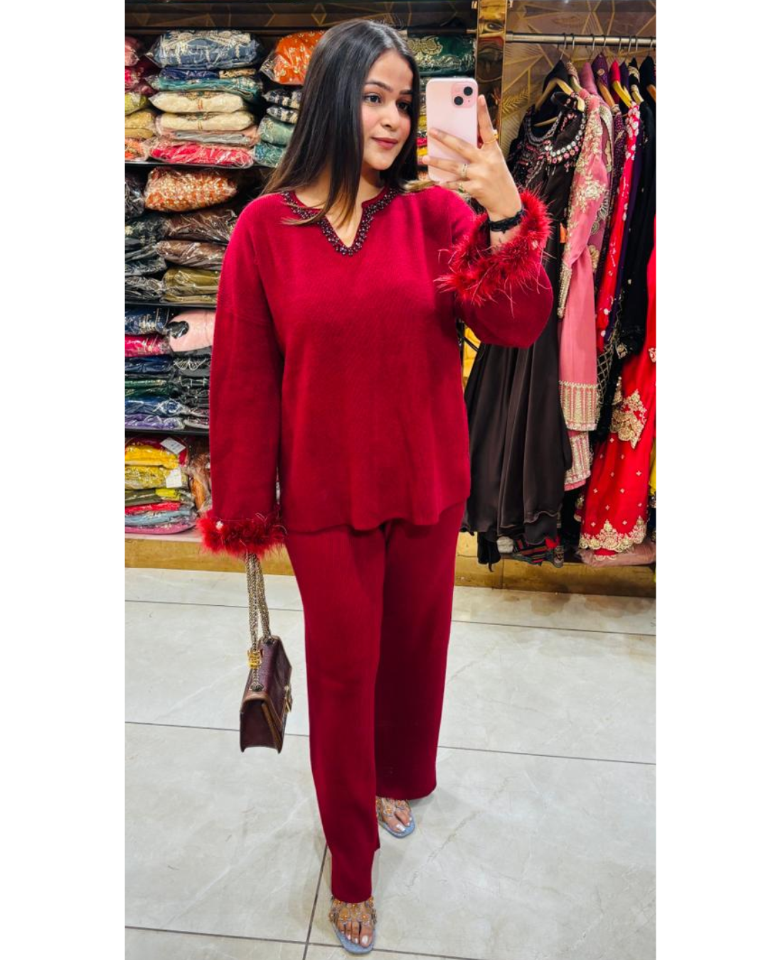 FUR EMBELLISHED CORDSET