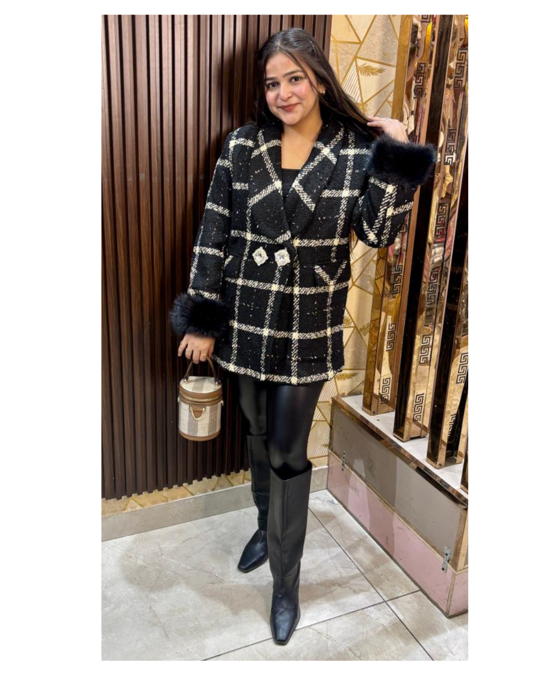 TWEED BLAZER WITH DETACHABLE FUR