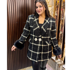 TWEED BLAZER WITH DETACHABLE FUR