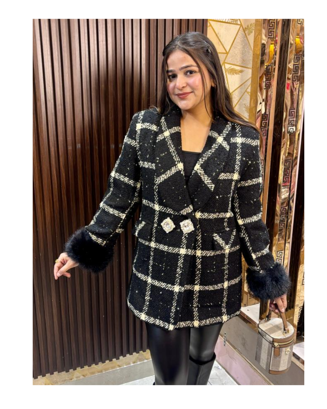 TWEED BLAZER WITH DETACHABLE FUR