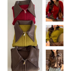 woollen top with leather collars