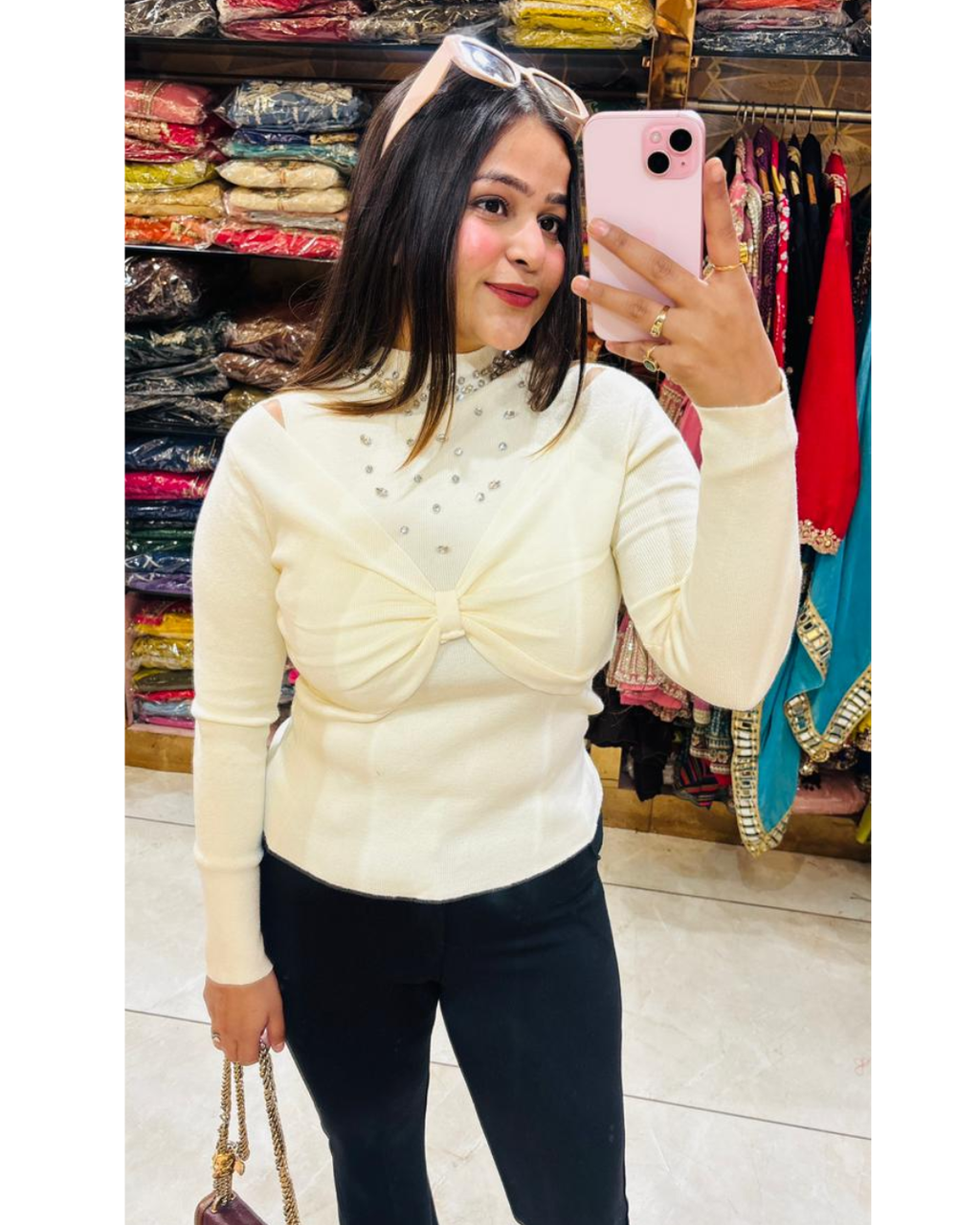 white Embellished top