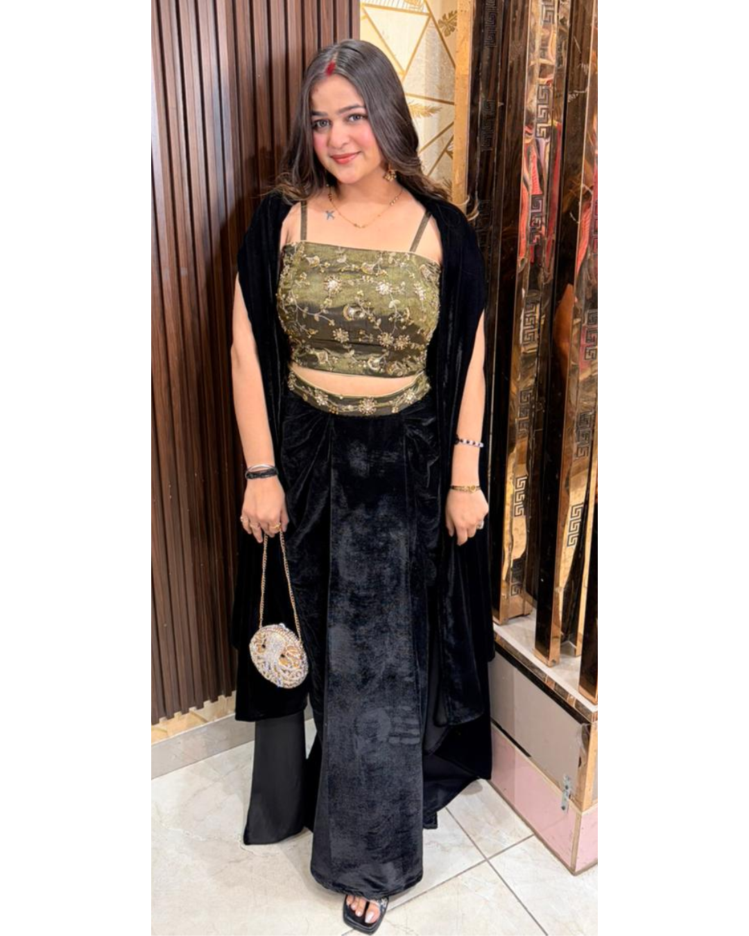 MEERA-THREE PIECE VELVET SET