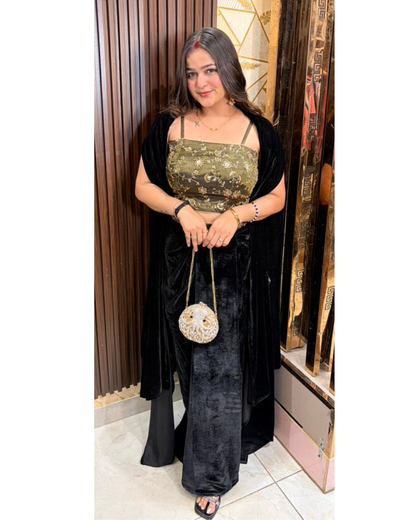 MEERA-THREE PIECE VELVET SET