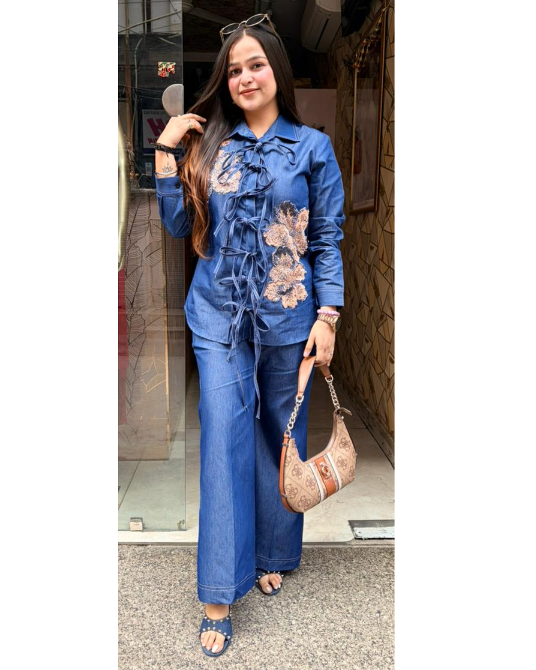 DEMI-DENIM FLORAL CORDSET