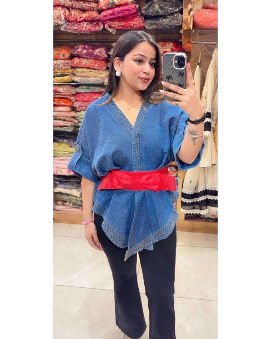 DENIM SHIRT WITH BOW