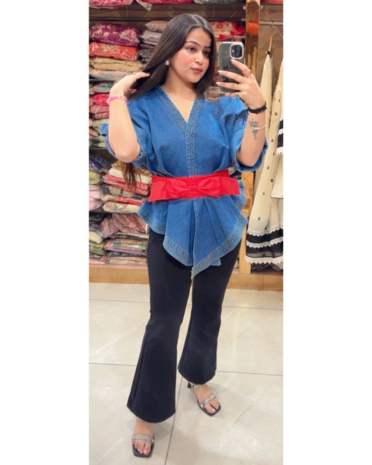 DENIM SHIRT WITH BOW