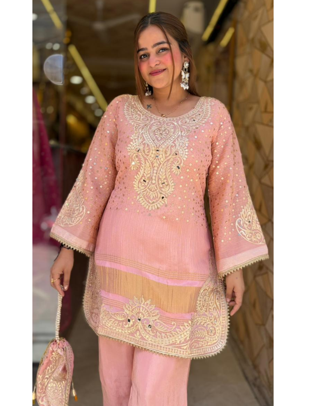 "RADHA"-Premium Embroidered Coord Set with Potli Bag