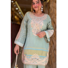 "RADHA"-Premium Embroidered Coord Set with Potli Bag