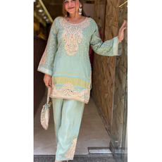 "RADHA"-Premium Embroidered Coord Set with Potli Bag