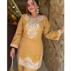 "RADHA"-Premium Embroidered Coord Set with Potli Bag