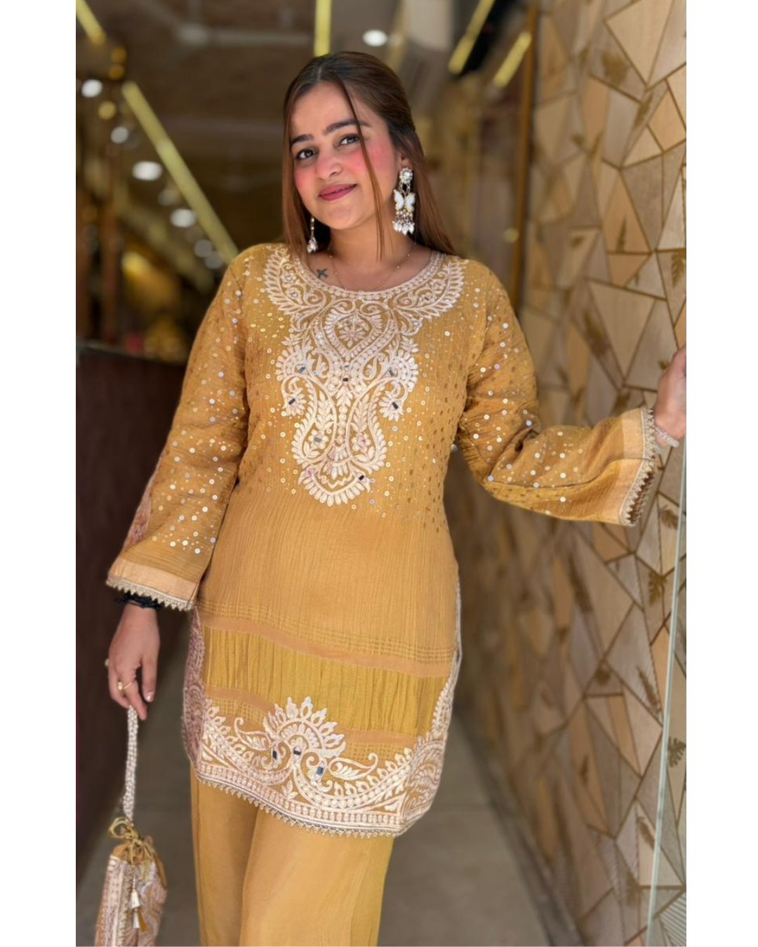 "RADHA"-Premium Embroidered Coord Set with Potli Bag