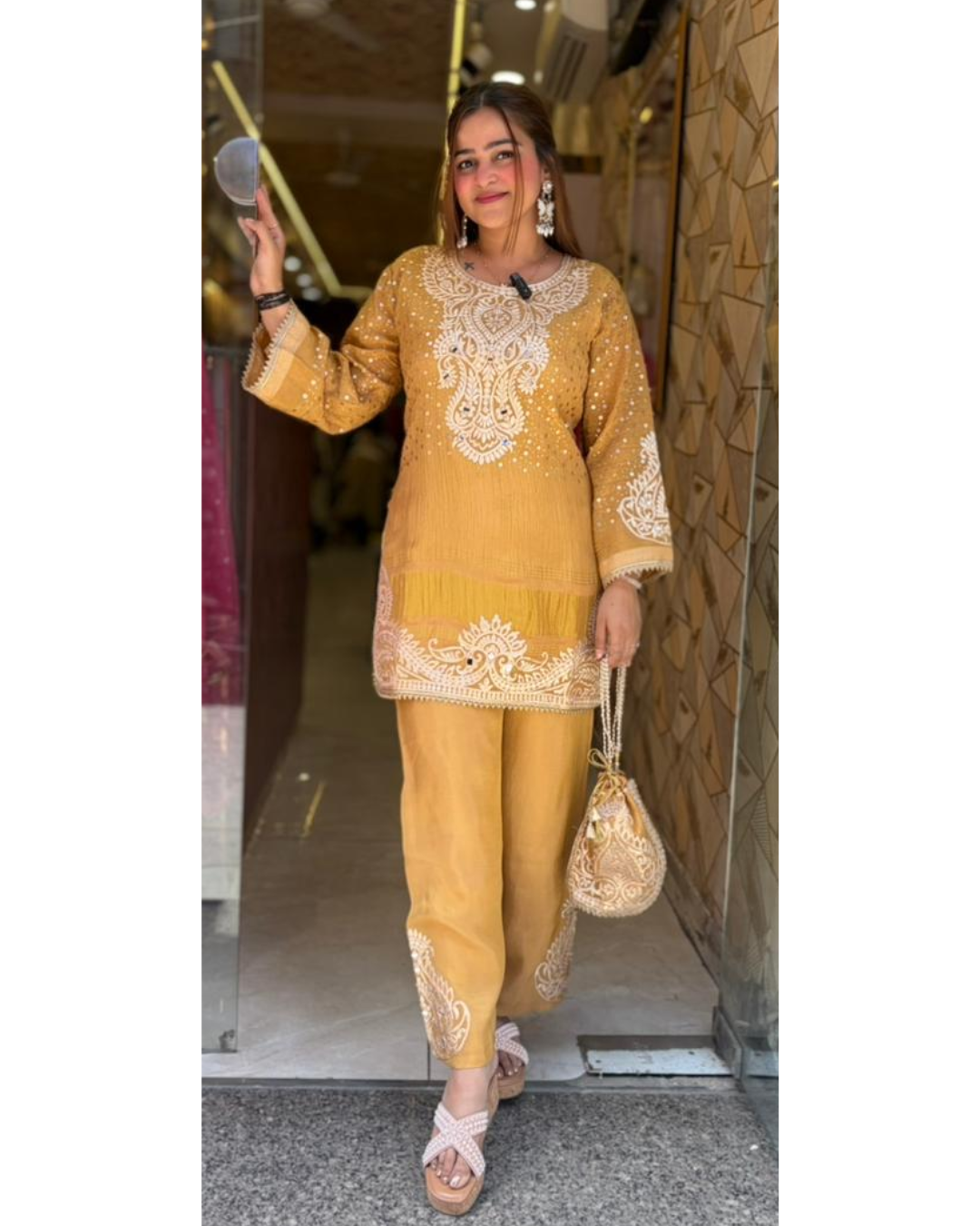 "RADHA"-Premium Embroidered Coord Set with Potli Bag