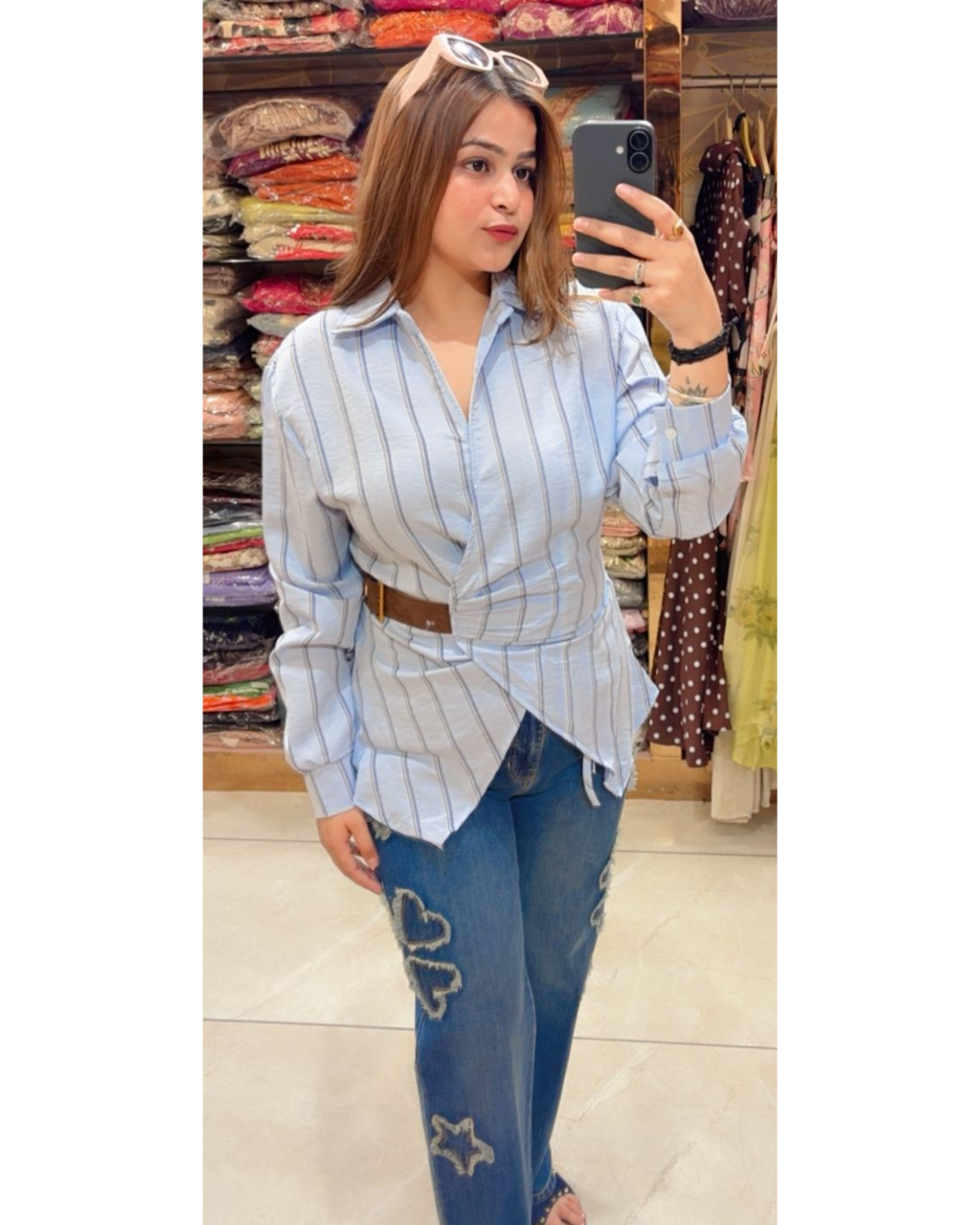 "TOTO"- shirt cotton with belt look