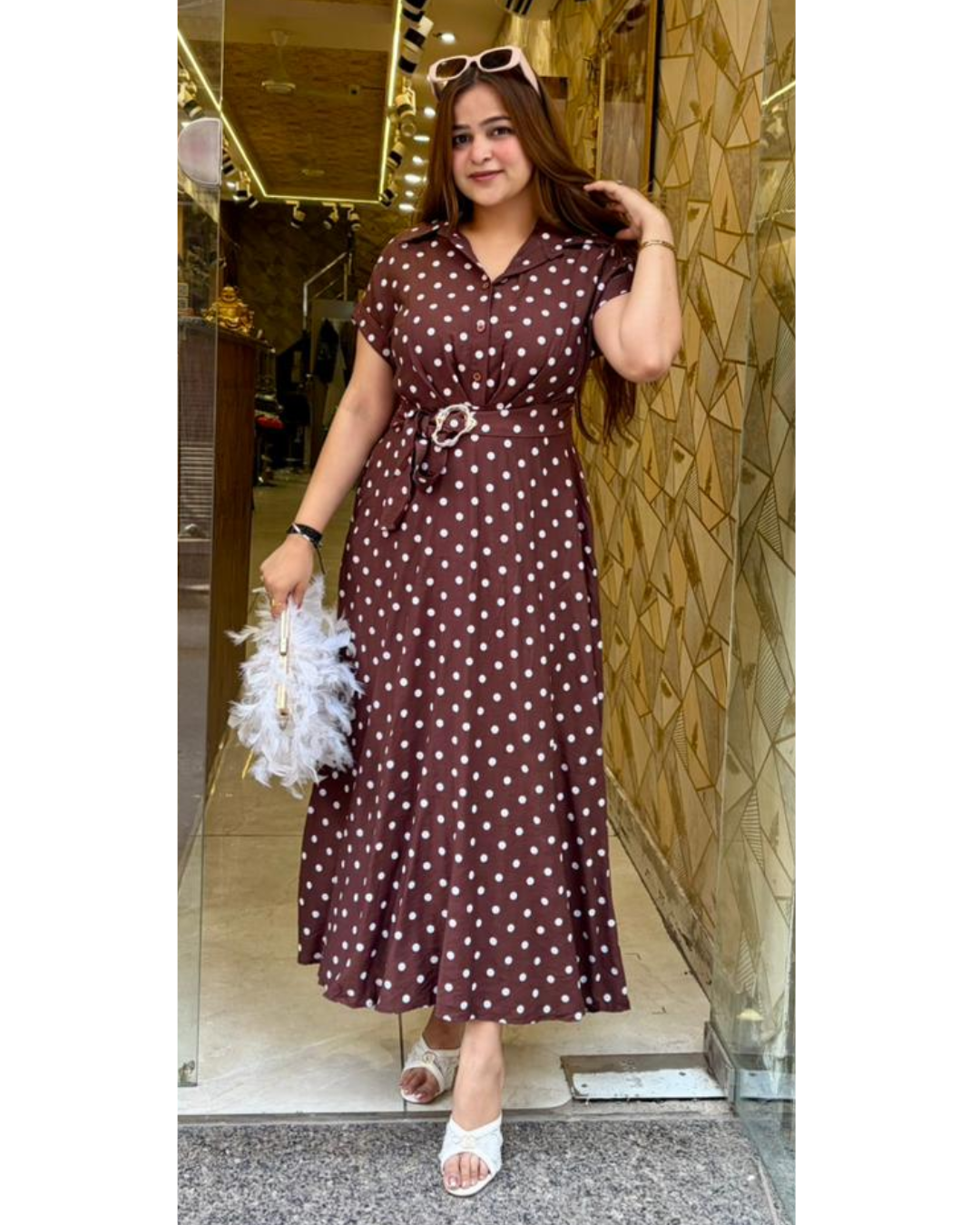 "ROSA"-POLKA DOT DRESS WITH BELT