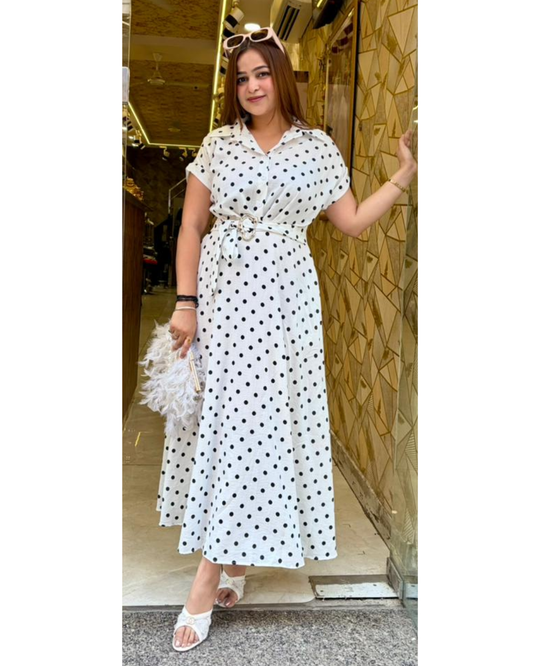 "ROSA"-POLKA DOT DRESS WITH BELT