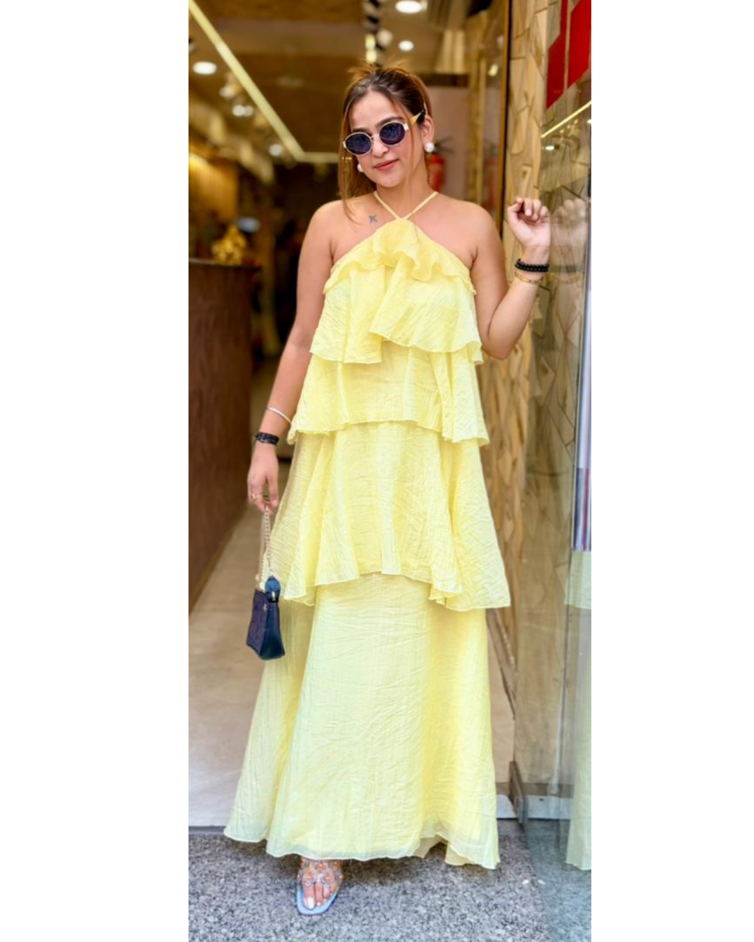 "SHINNY"-RUFFLES LONG DRESS
