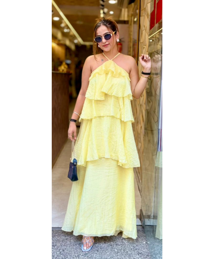 "SHINNY"-RUFFLES LONG DRESS