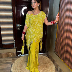 Rose Pearl Yellow Dhoti dress with potli