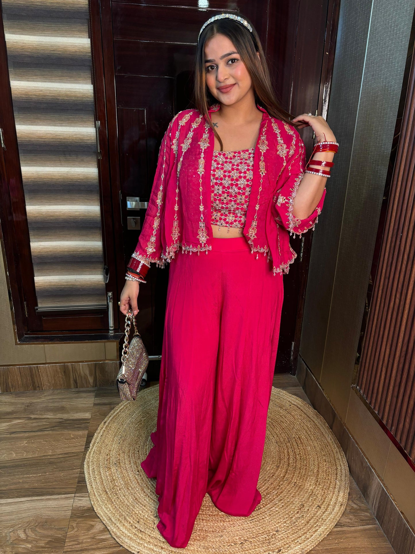 Hasana Short Sleeves Pink designer outfit.