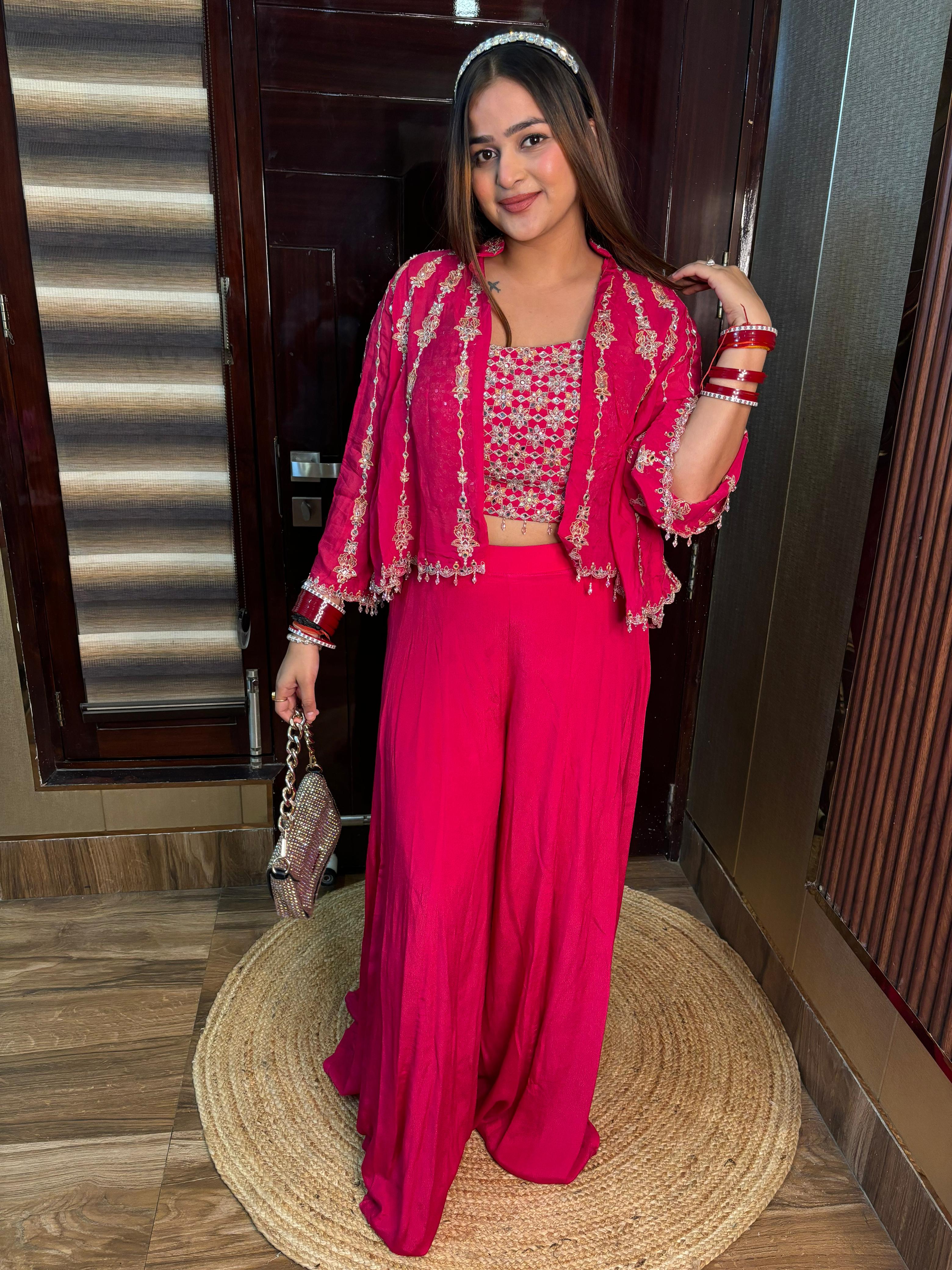 Hasana Short Sleeves Pink designer outfit.