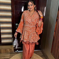 Rust Peplum Tassels with Drape skirt