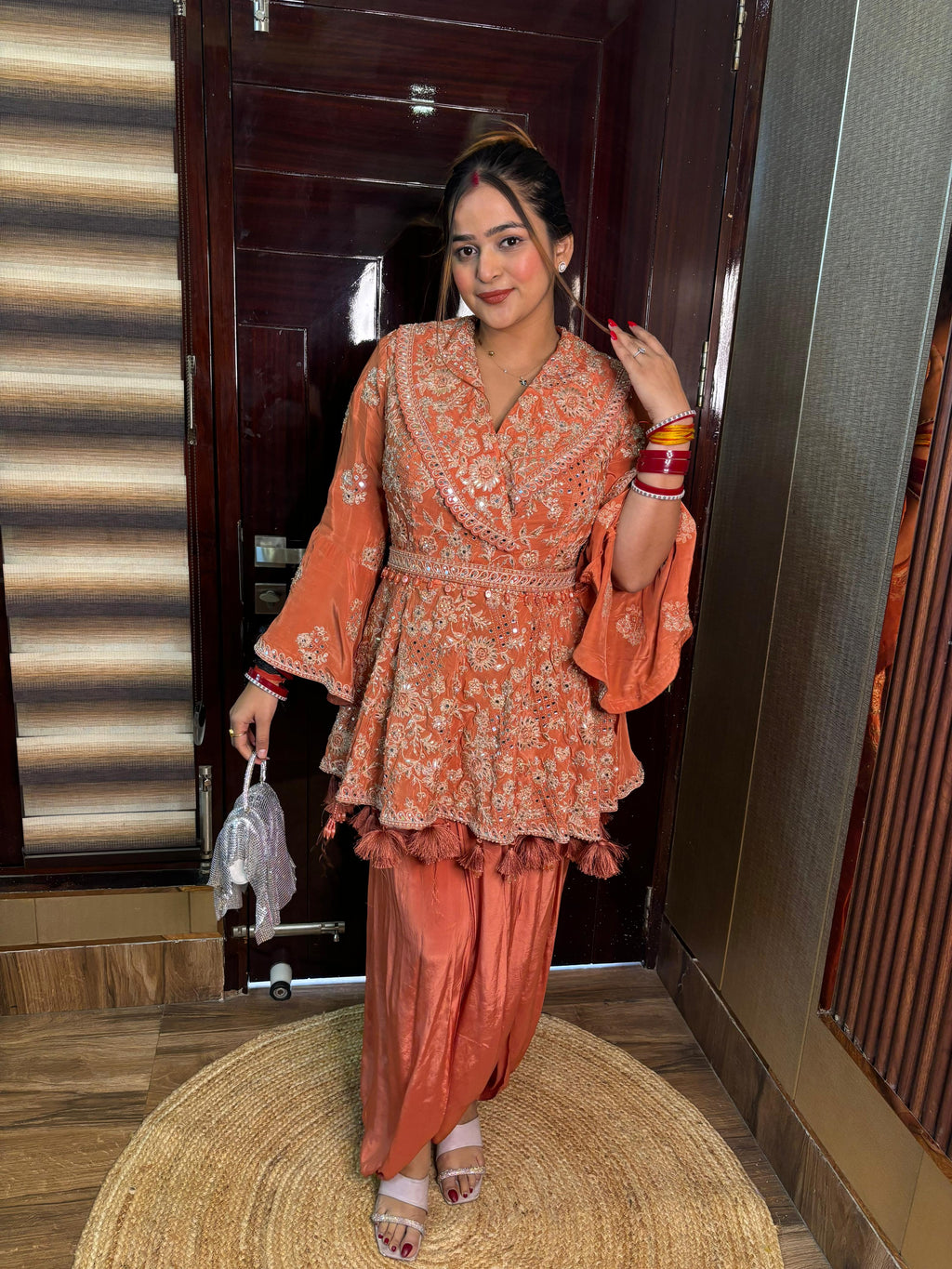 Rust Peplum Tassels with Drape skirt