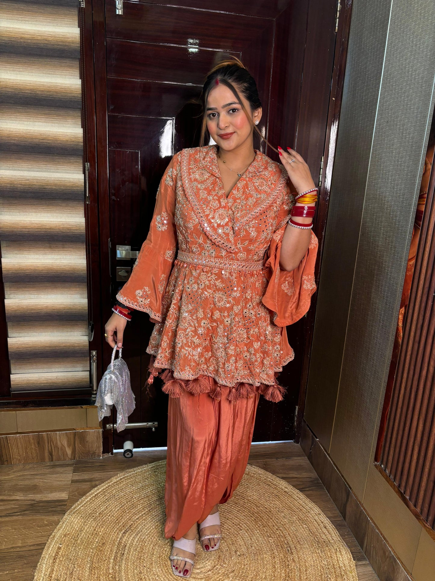 Rust Peplum Tassels with Drape skirt
